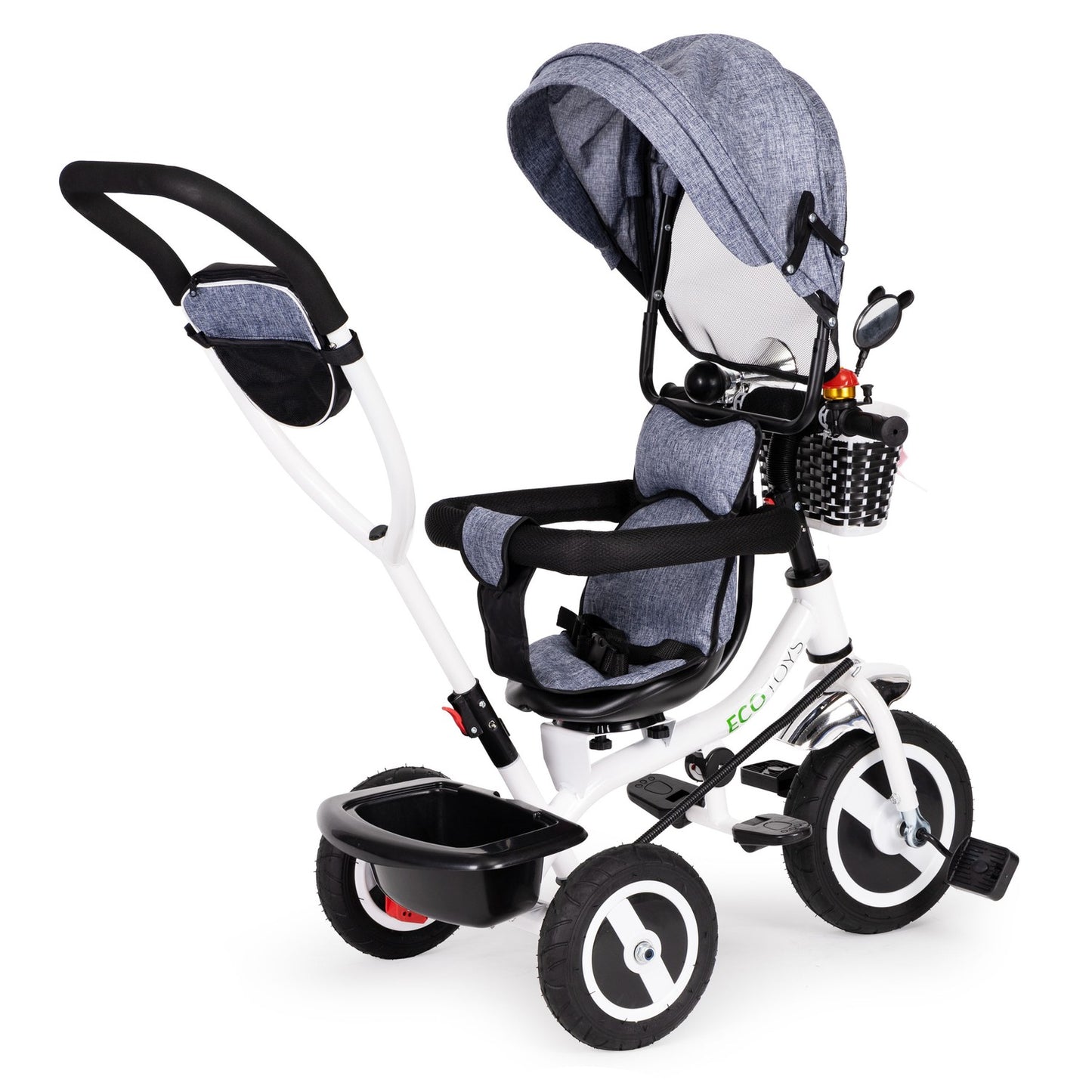 Tricycle rotating canopy gray durable rubber wheels