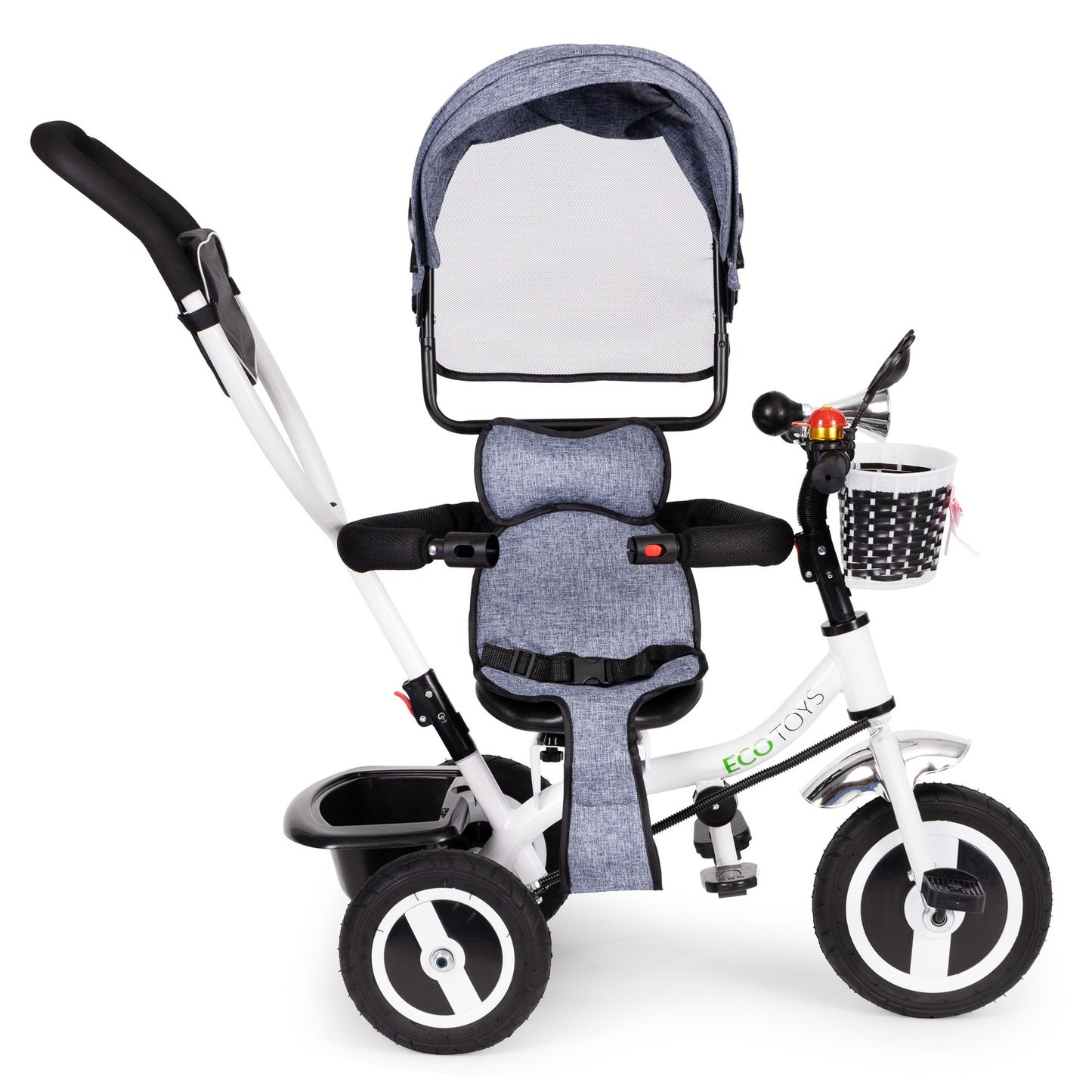 Tricycle rotating canopy gray durable rubber wheels
