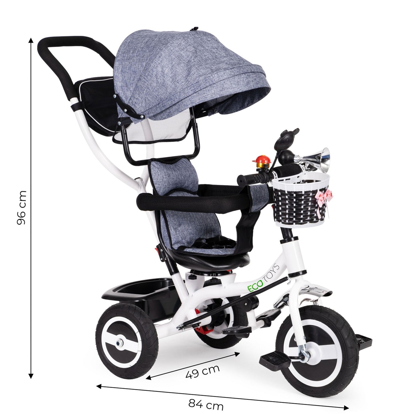 Tricycle rotating canopy gray durable rubber wheels
