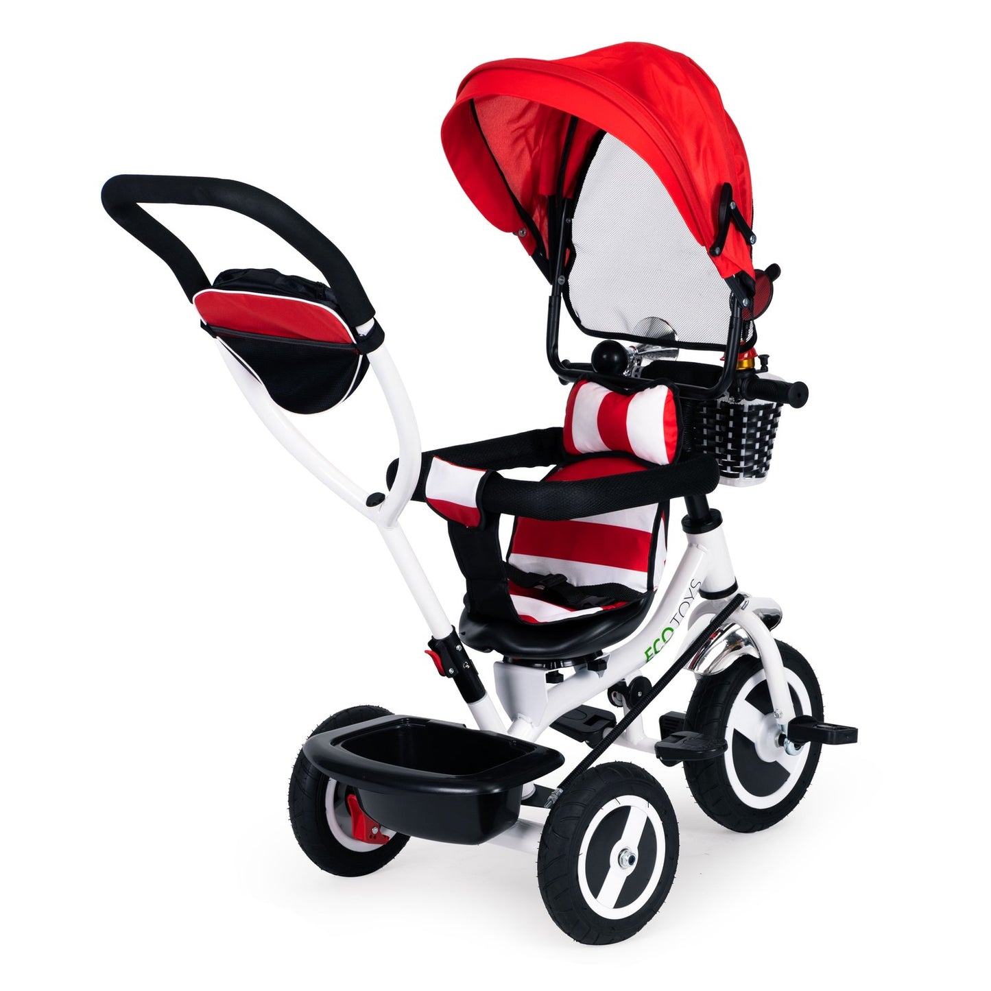 Tricycle rotating canopy red durable rubber wheels