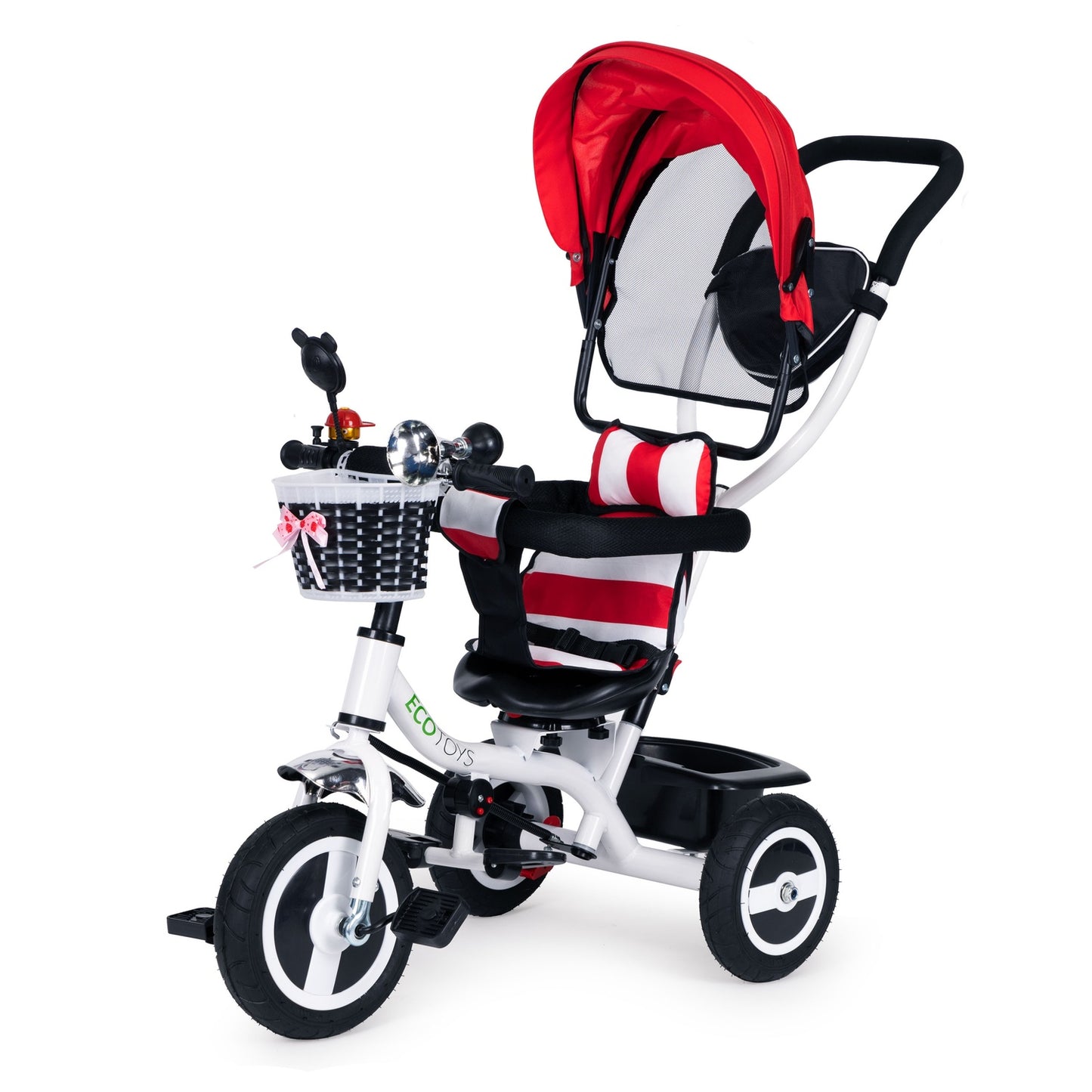 Tricycle rotating canopy red durable rubber wheels