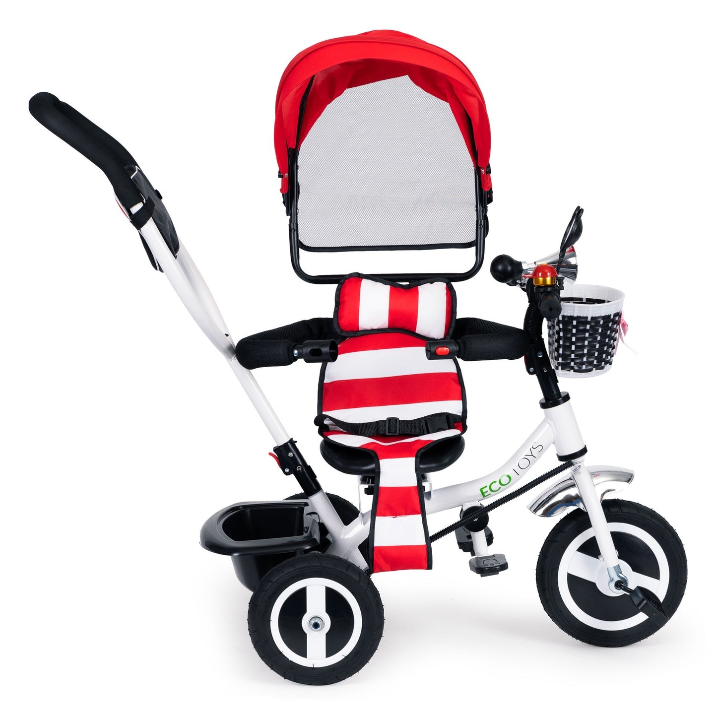 Tricycle rotating canopy red durable rubber wheels