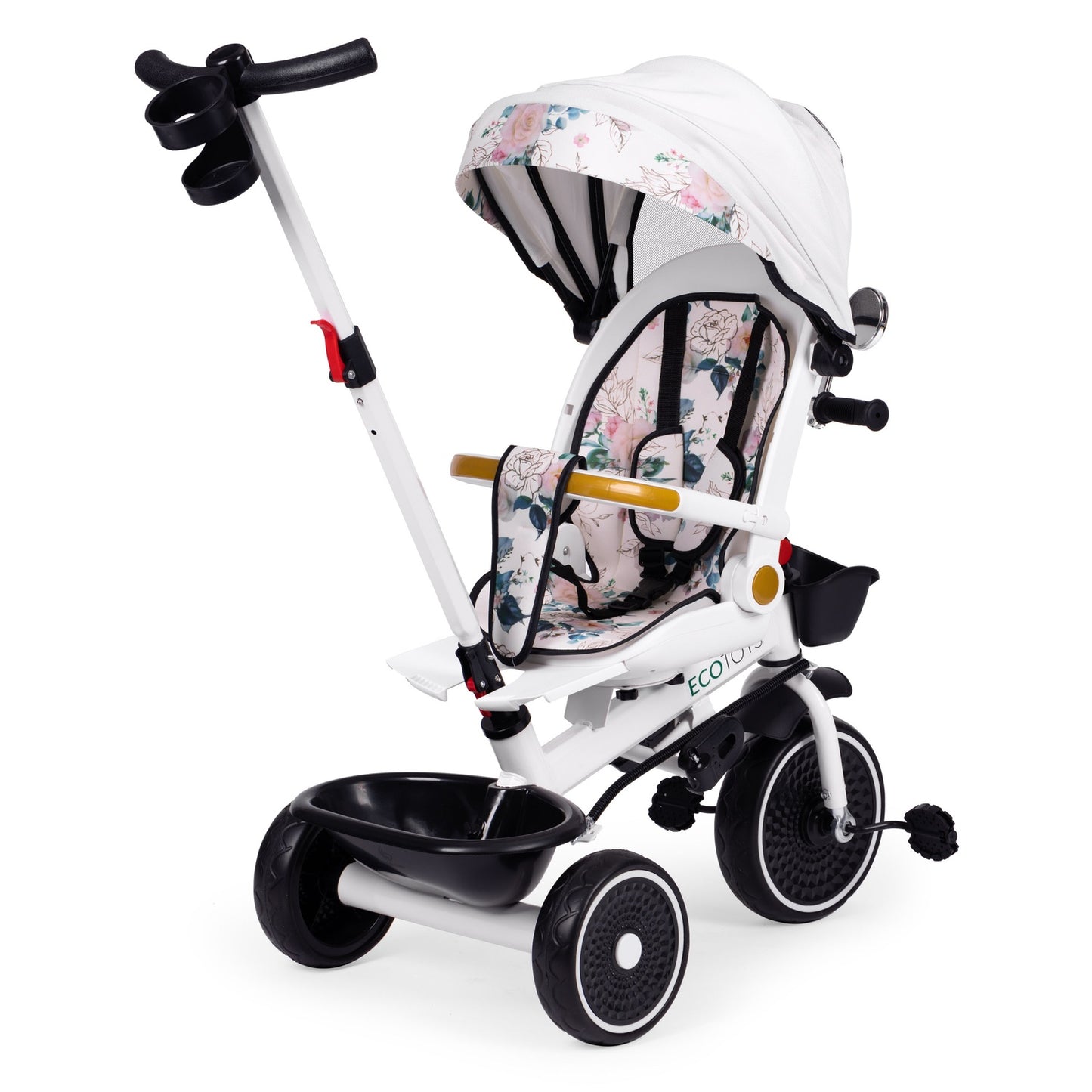 Tricycle stroller for children with swivel seat, push handle, and canopy, ECOTOYS
