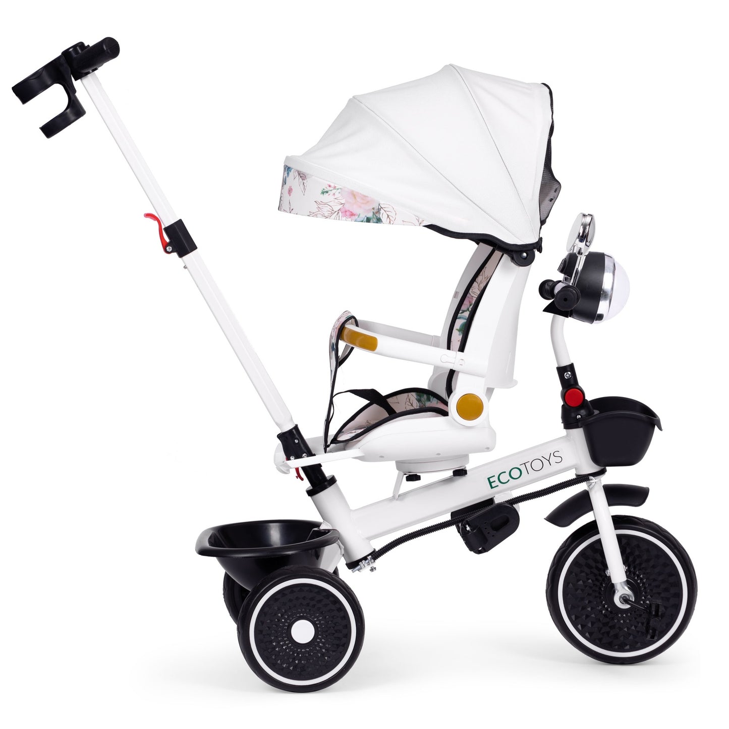 Tricycle stroller for children with swivel seat, push handle, and canopy, ECOTOYS