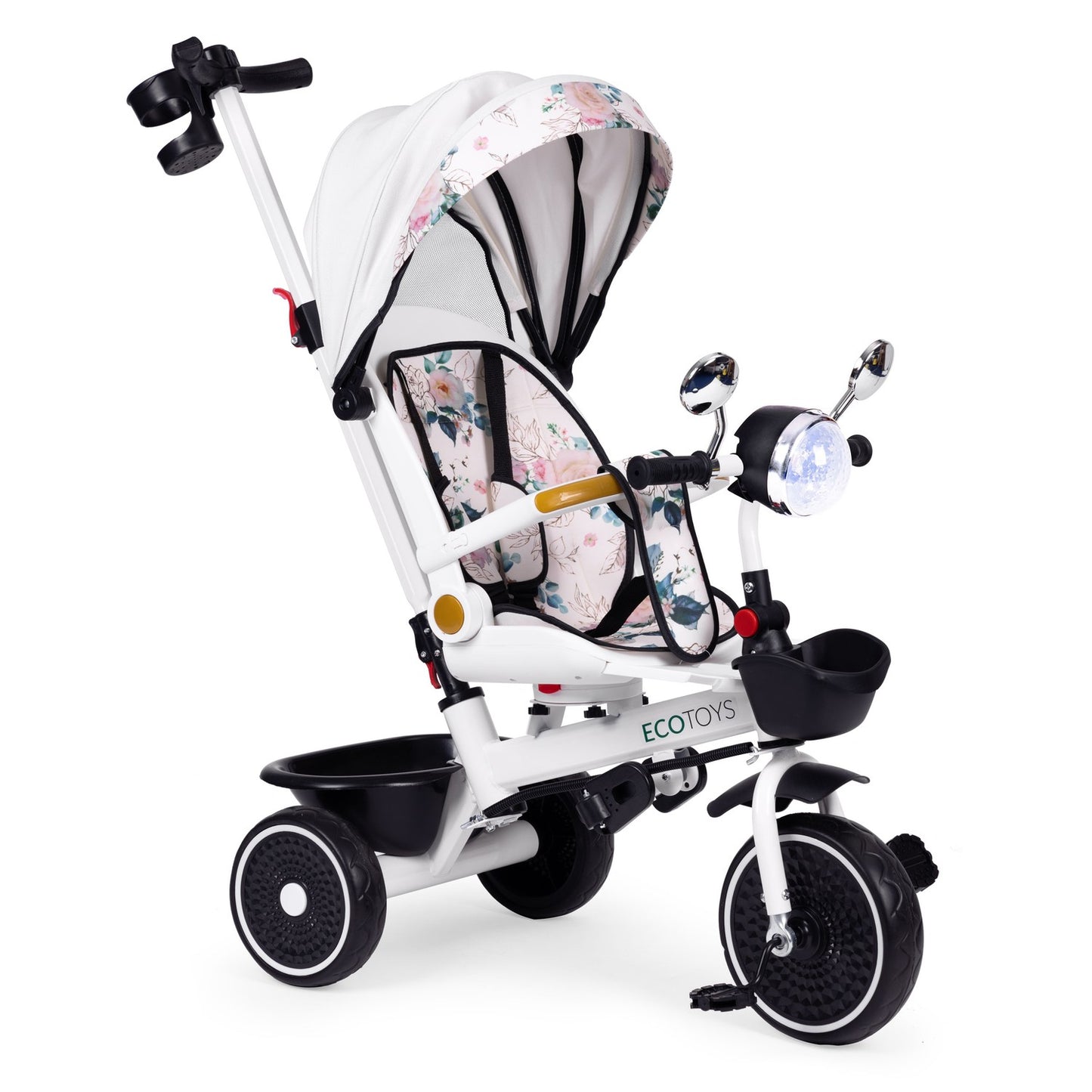 Tricycle stroller for children with swivel seat, push handle, and canopy, ECOTOYS