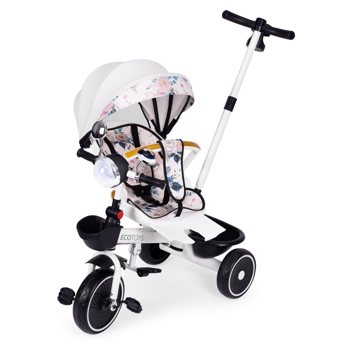Tricycle stroller for children with swivel seat, push handle, and canopy, ECOTOYS