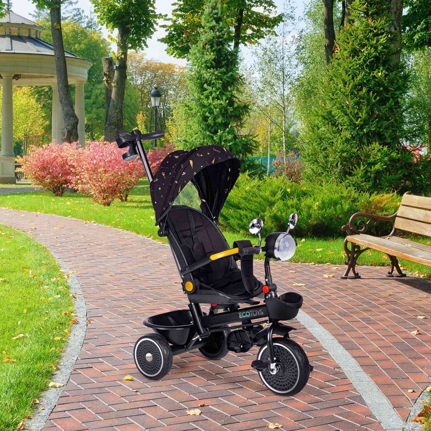 Tricycle stroller for children with swivel seat, push handle, black, ECOTOYS