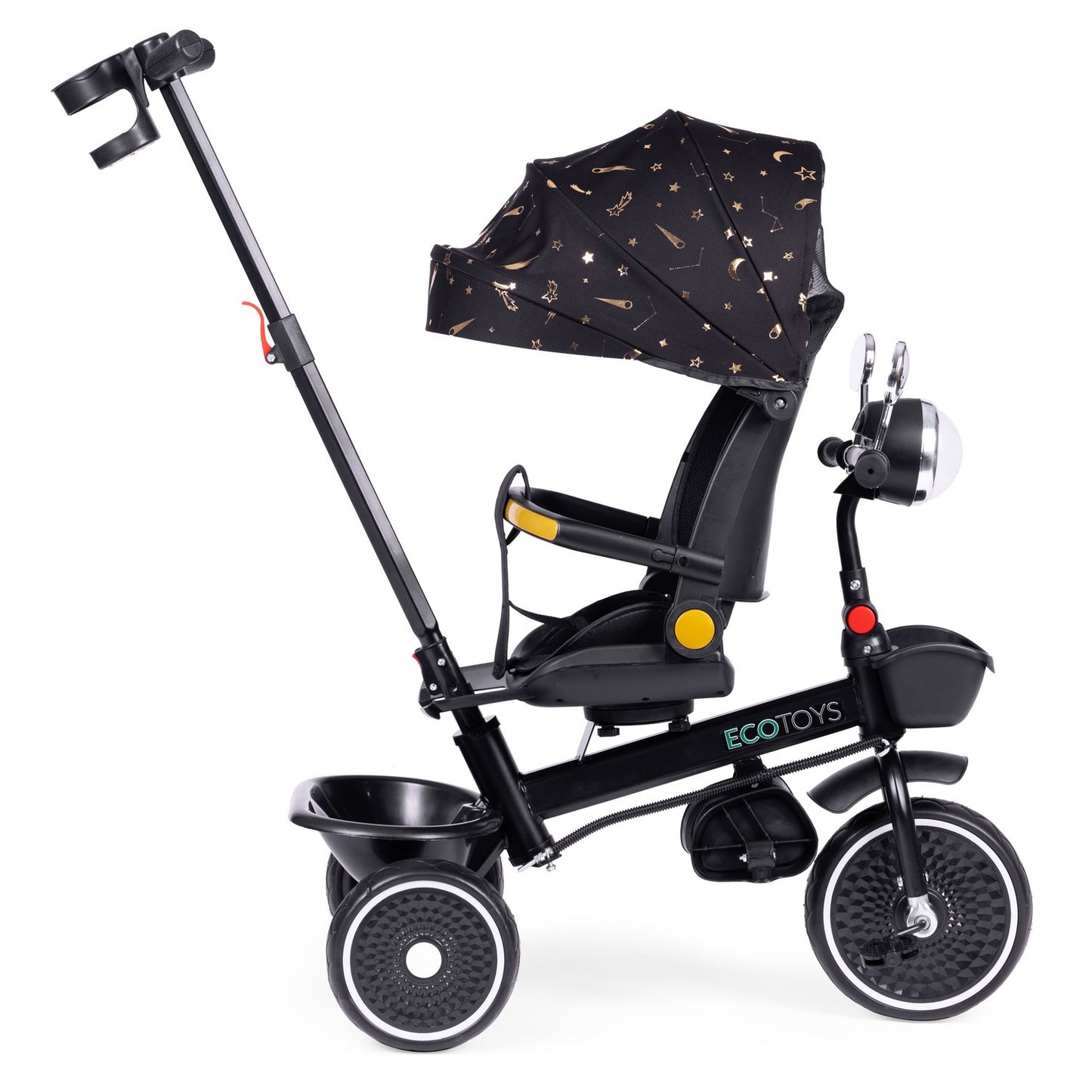 Tricycle stroller for children with swivel seat, push handle, black, ECOTOYS