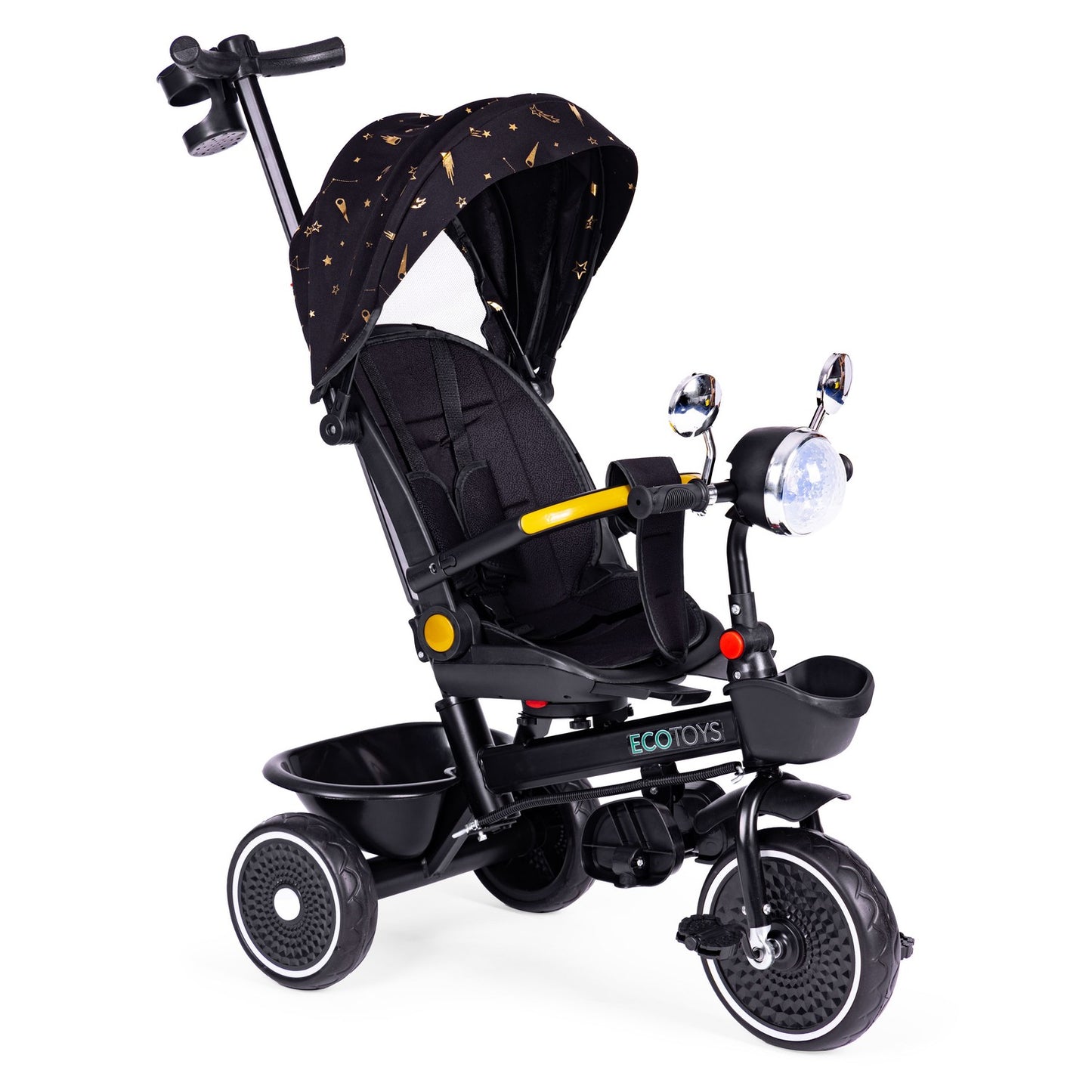 Tricycle stroller for children with swivel seat, push handle, black, ECOTOYS