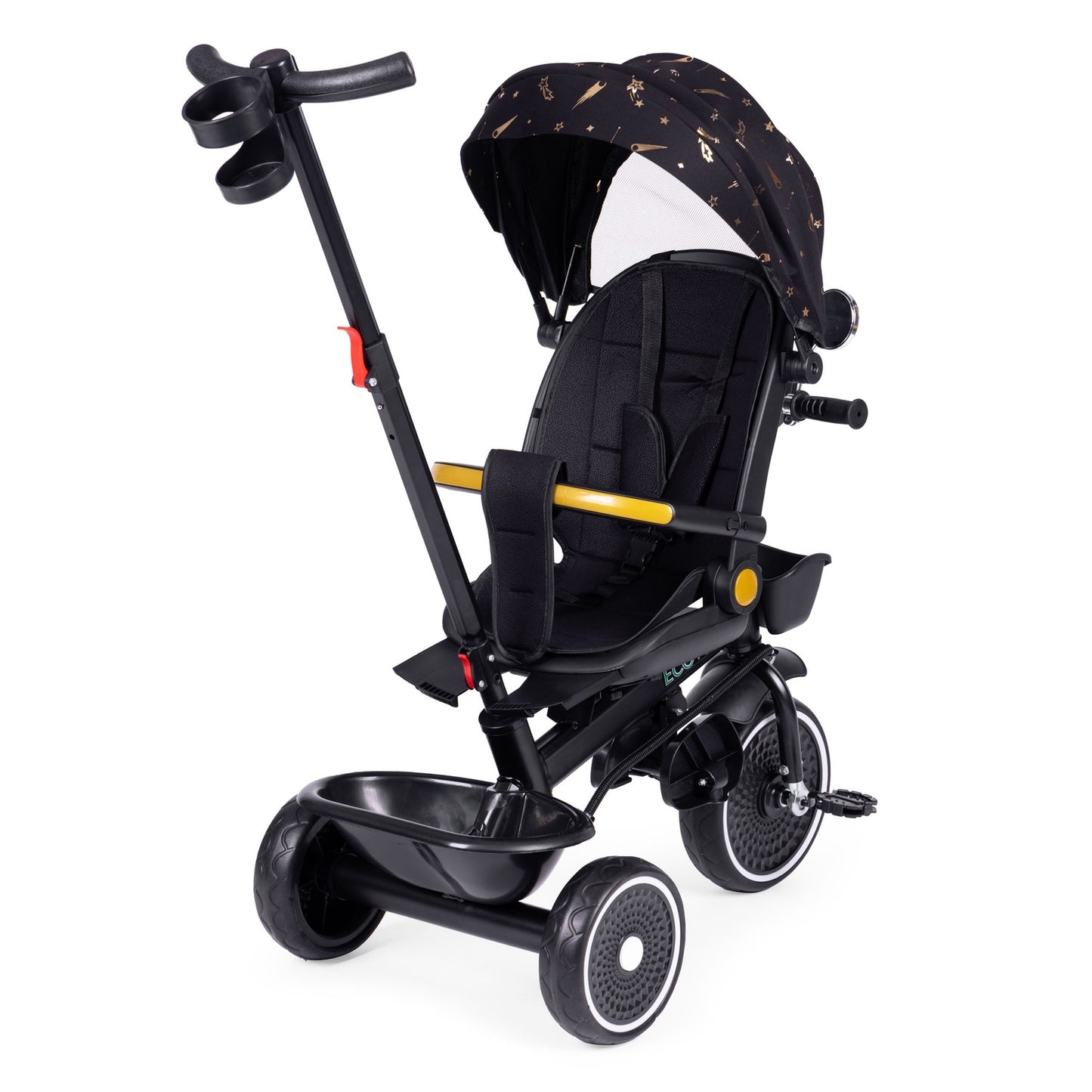 Tricycle stroller for children with swivel seat, push handle, black, ECOTOYS