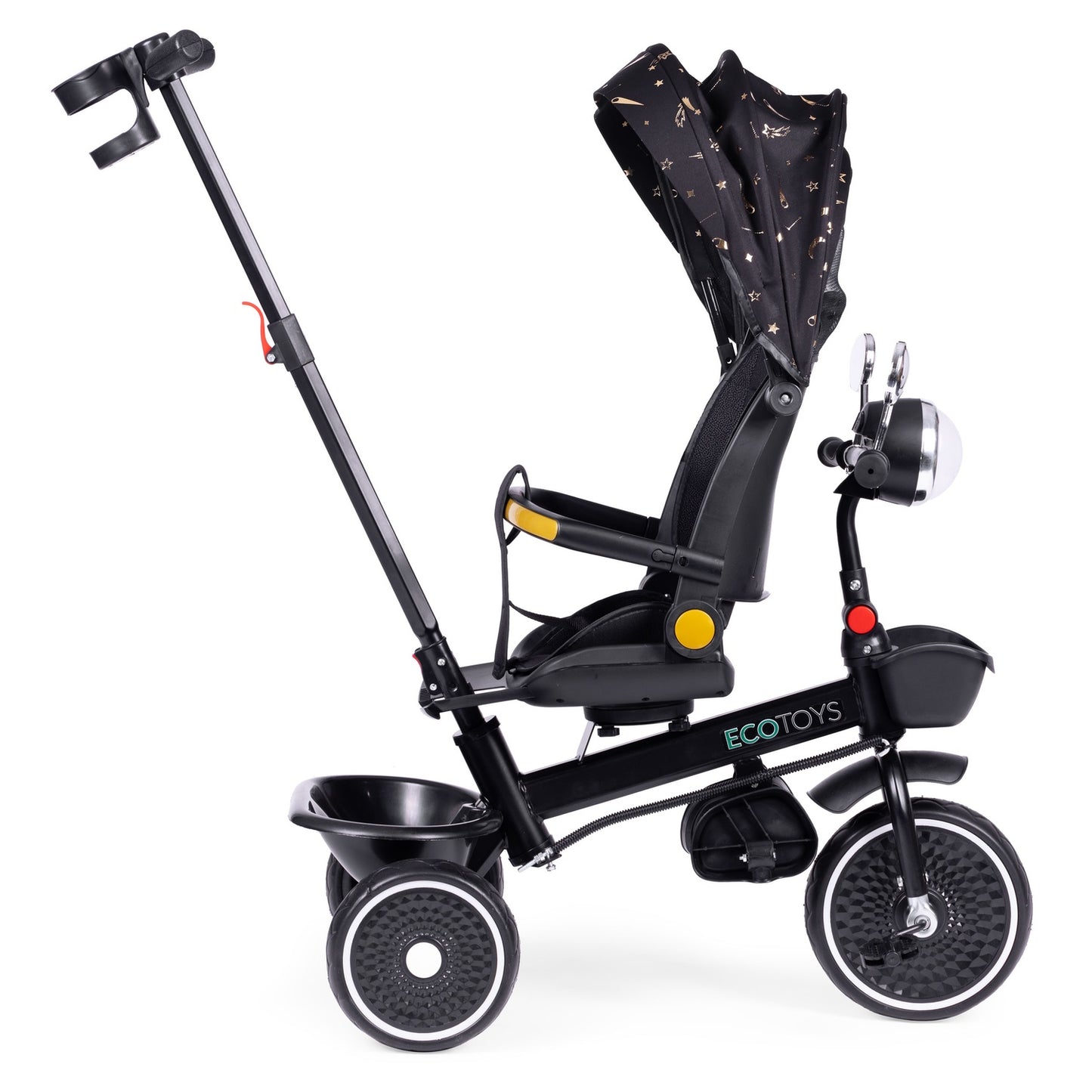 Tricycle stroller for children with swivel seat, push handle, black, ECOTOYS