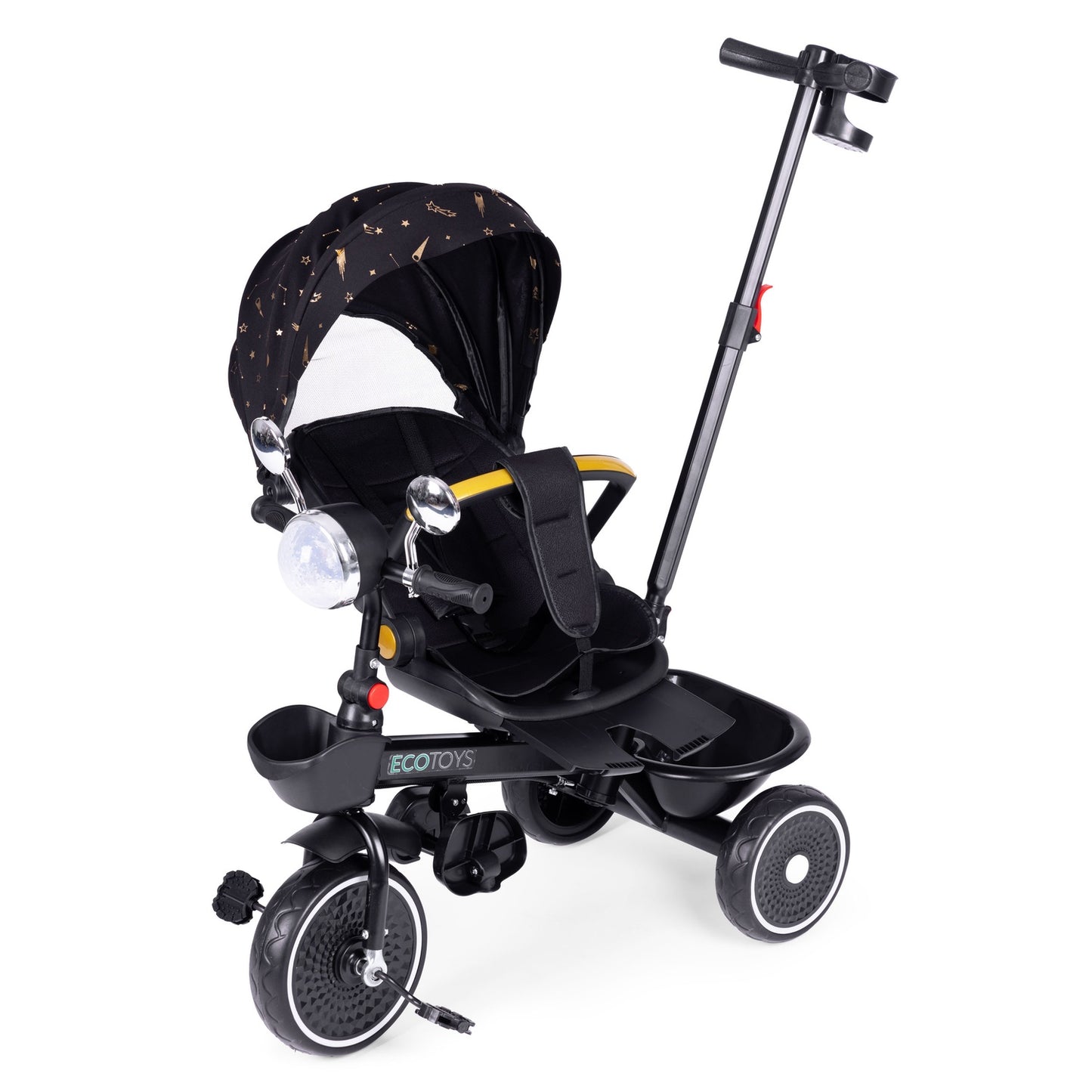 Tricycle stroller for children with swivel seat, push handle, black, ECOTOYS