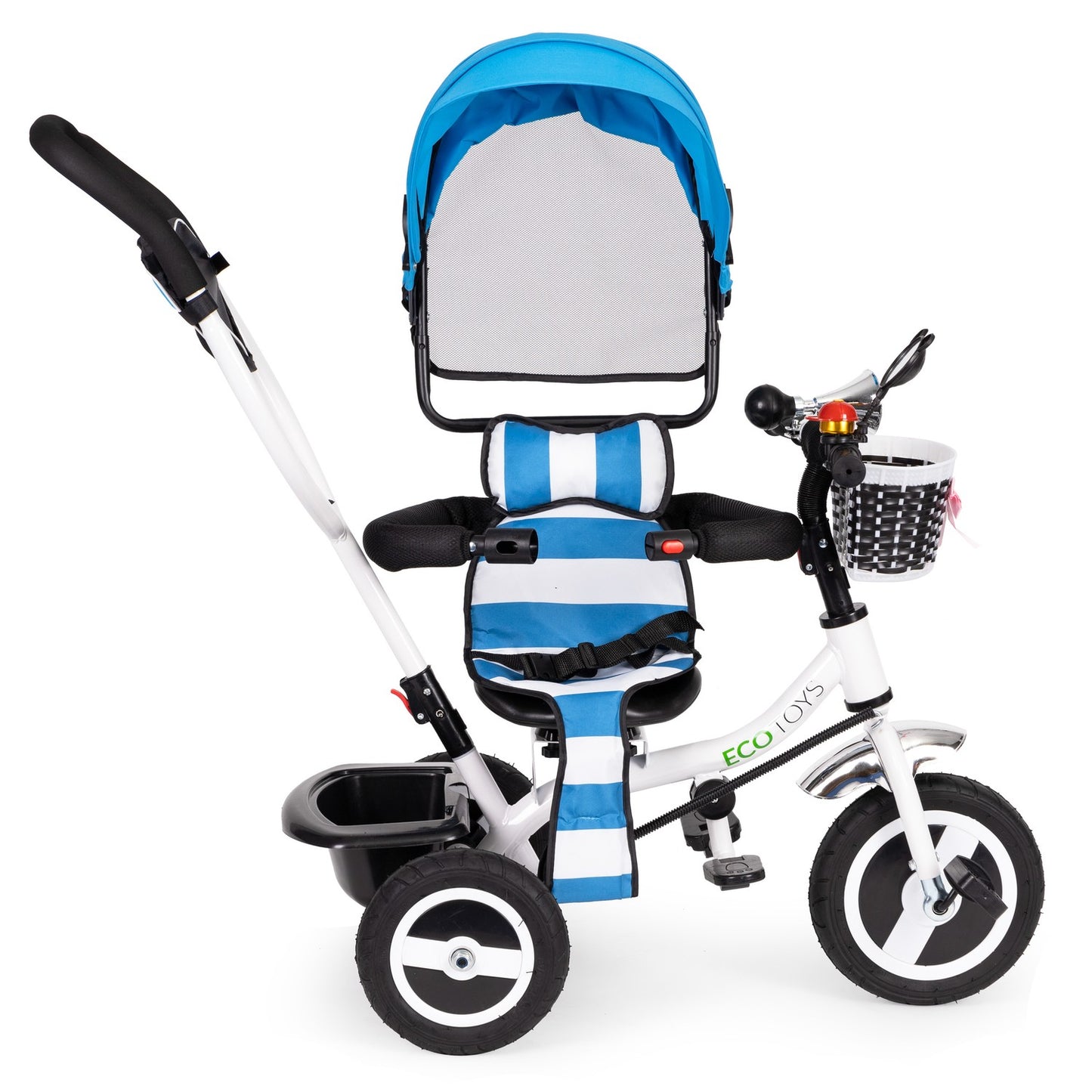 Tricycle, wheeled carriage, rotating blue roof