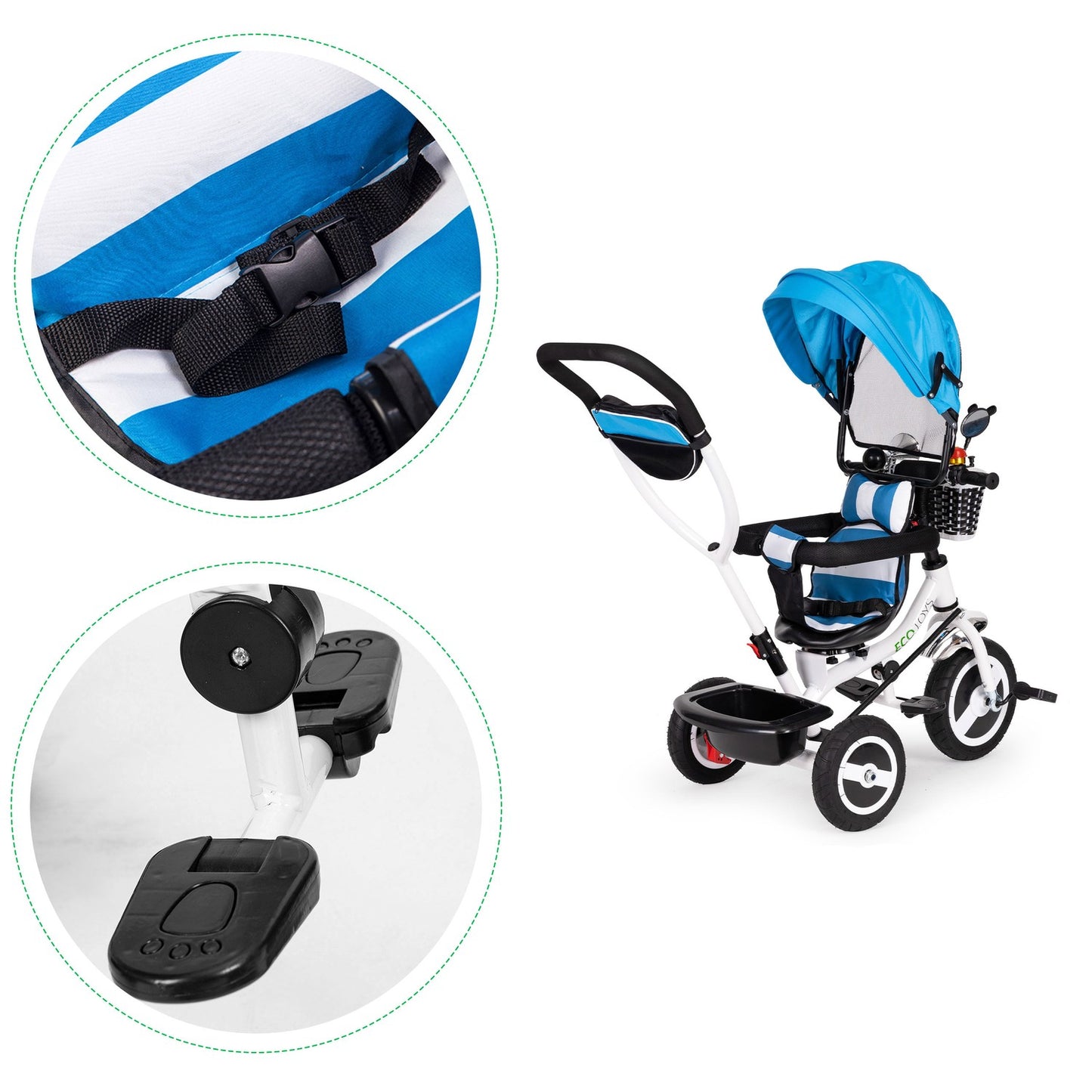 Tricycle, wheeled carriage, rotating blue roof