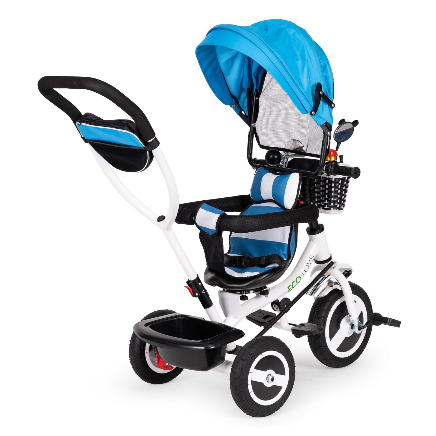 Tricycle, wheeled carriage, rotating blue roof