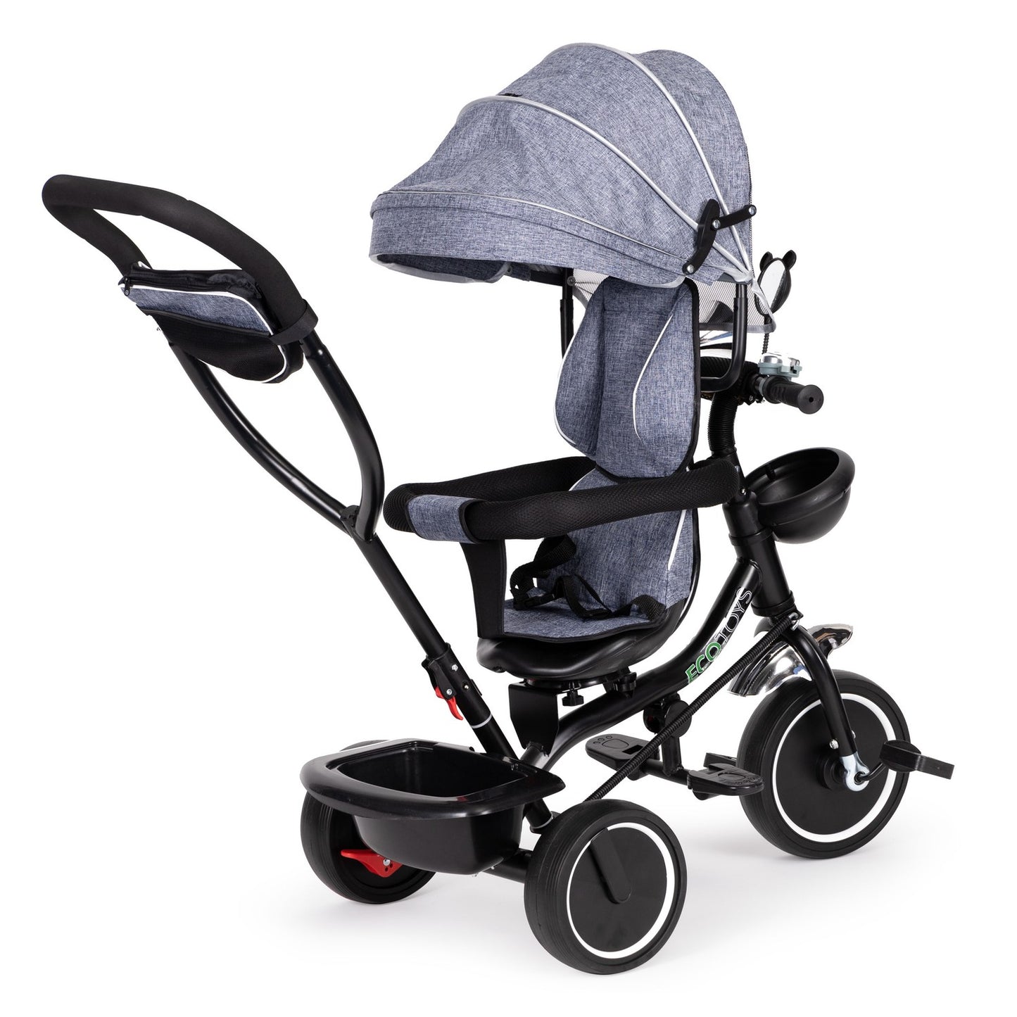 Tricycle with a rotating seat and a roof