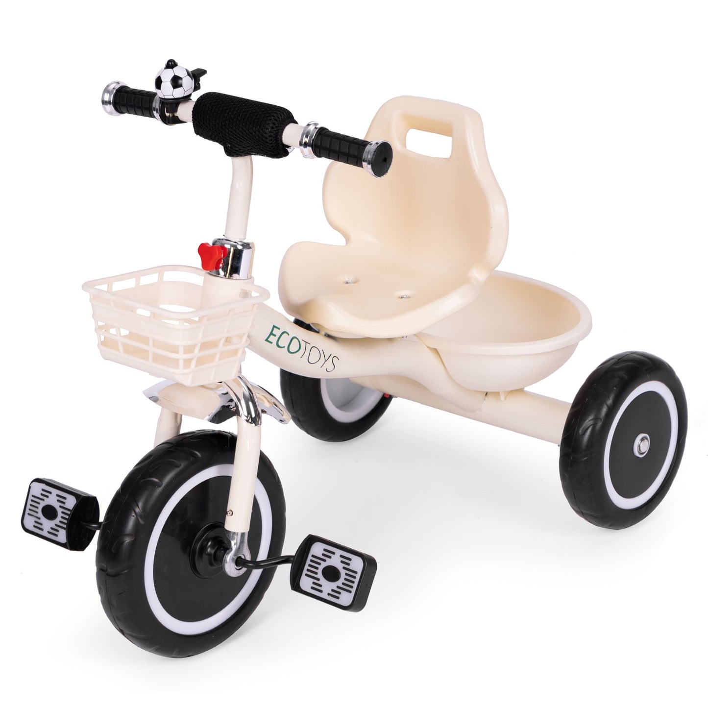 Tricycle with non-slip grips, bell, basket, beige, ECOTOYS
