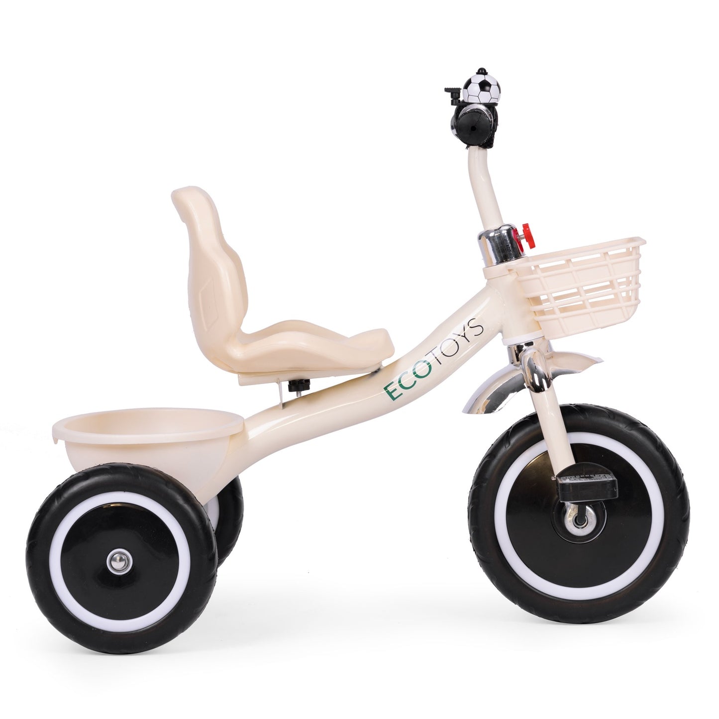 Tricycle with non-slip grips, bell, basket, beige, ECOTOYS