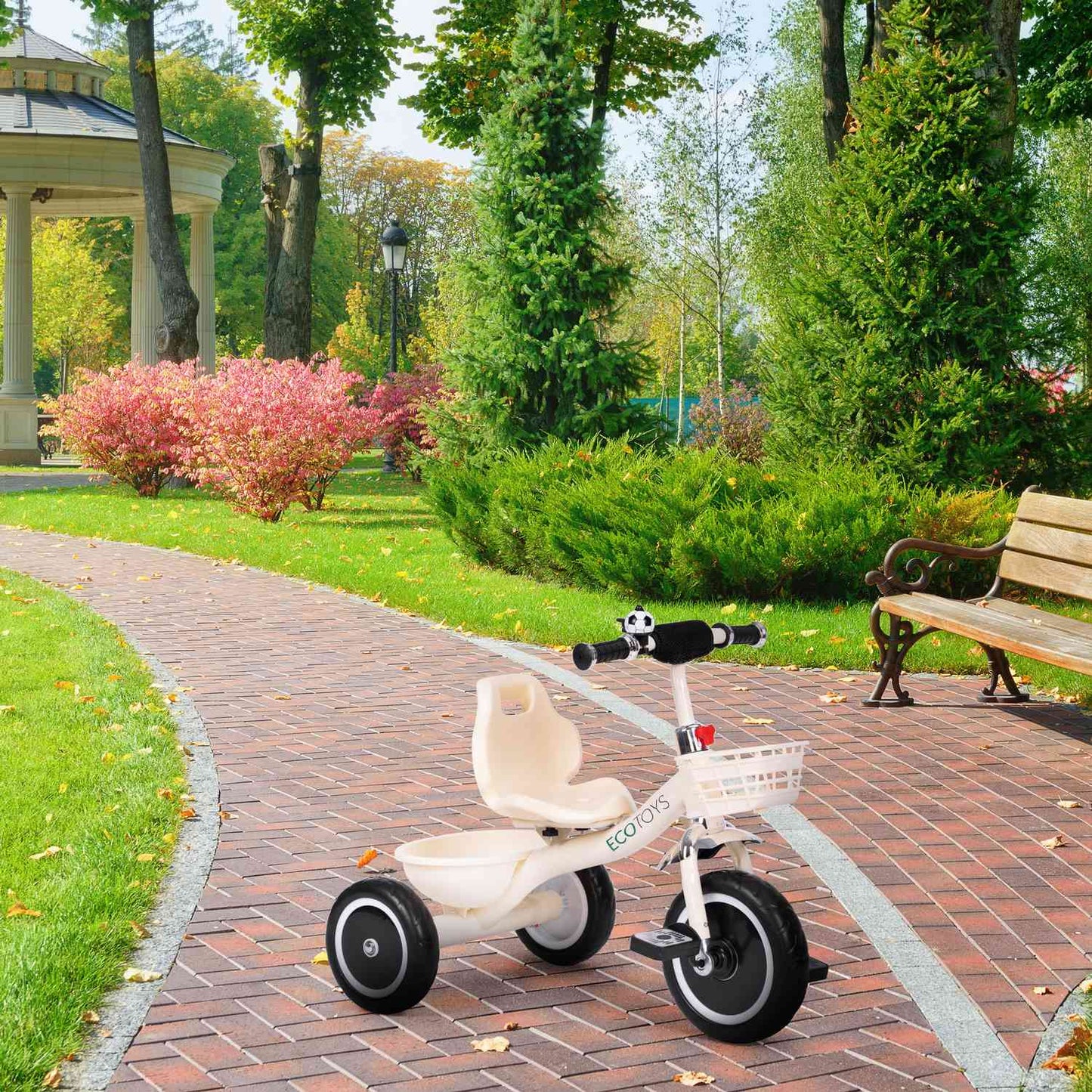 Tricycle with non-slip grips, bell, basket, beige, ECOTOYS