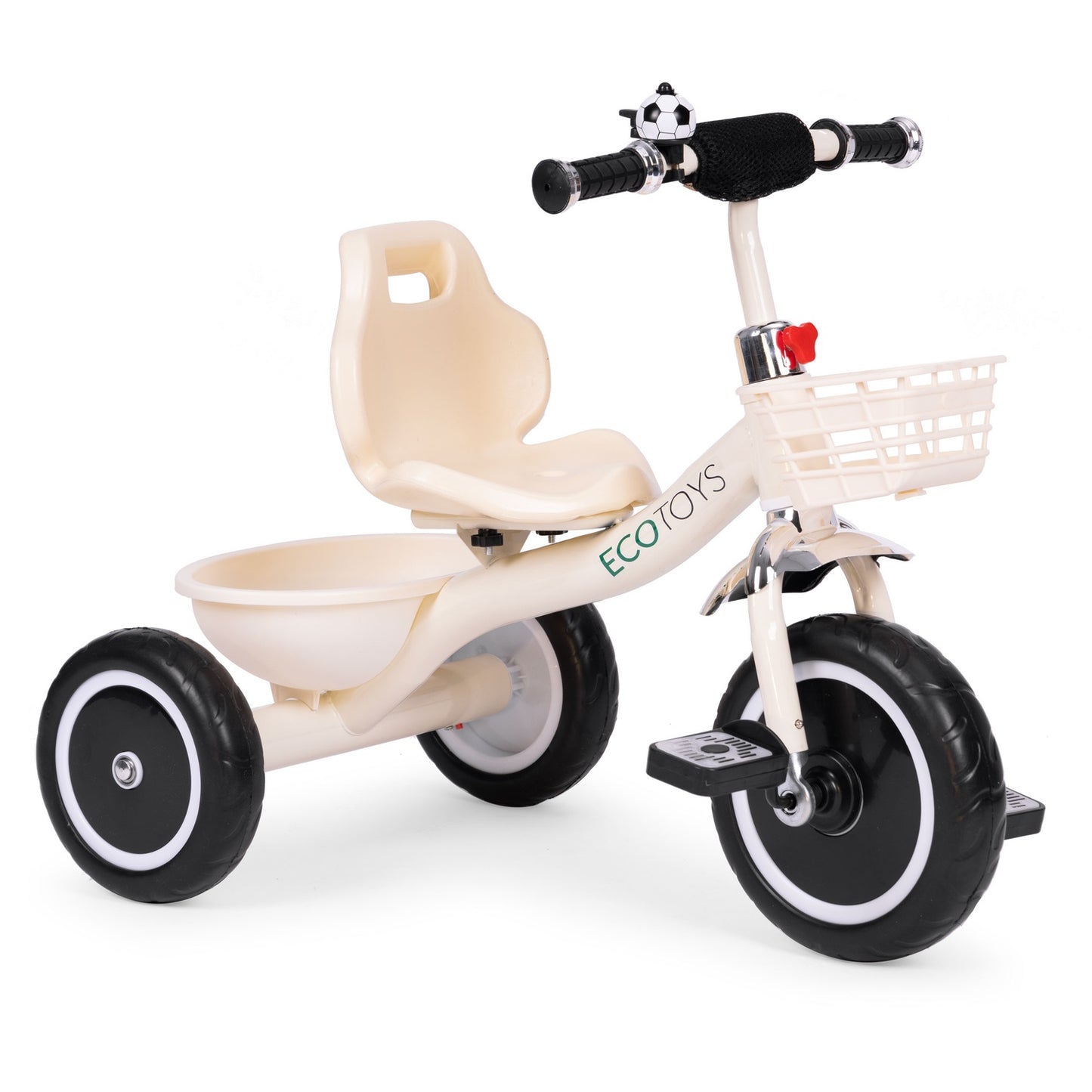 Tricycle with non-slip grips, bell, basket, beige, ECOTOYS