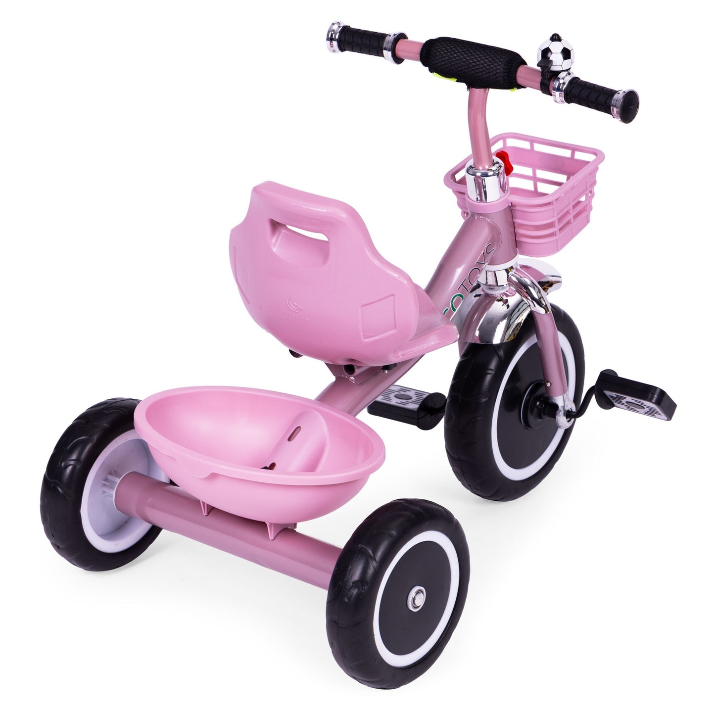Tricycle with non-slip grips, bell, basket, pink, ECOTOYS