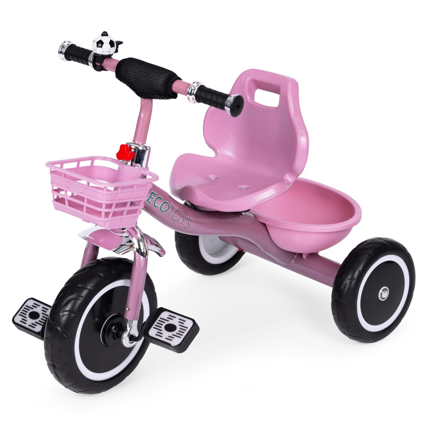 Tricycle with non-slip grips, bell, basket, pink, ECOTOYS