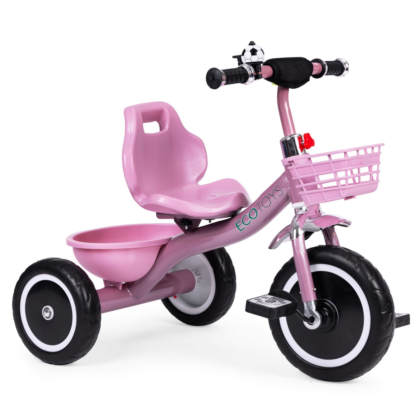 Tricycle with non-slip grips, bell, basket, pink, ECOTOYS