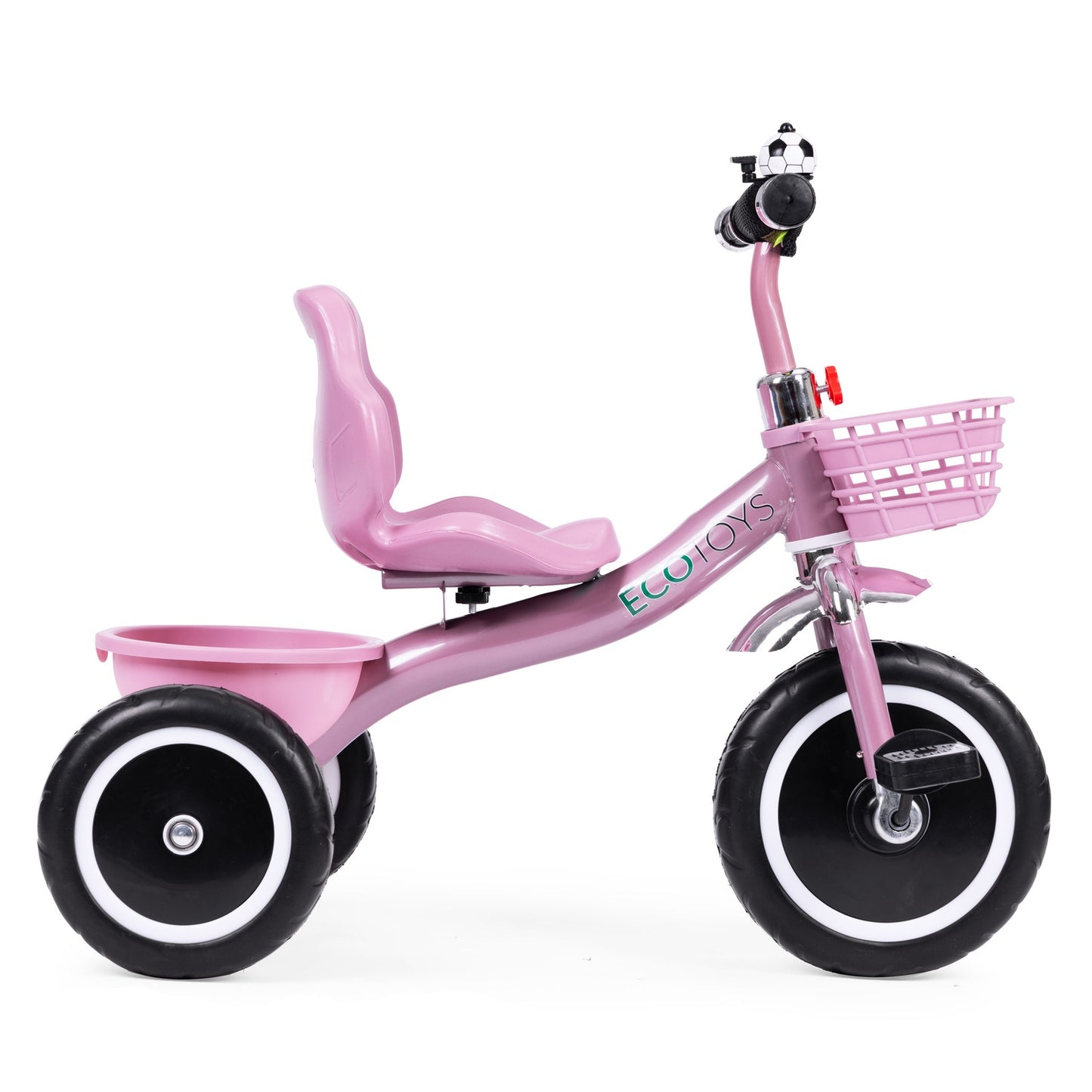 Tricycle with non-slip grips, bell, basket, pink, ECOTOYS