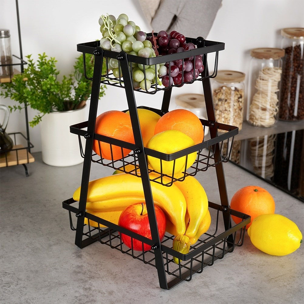 Triple-Tier Loft-Style Fruit Basket, Perfect for Kitchens