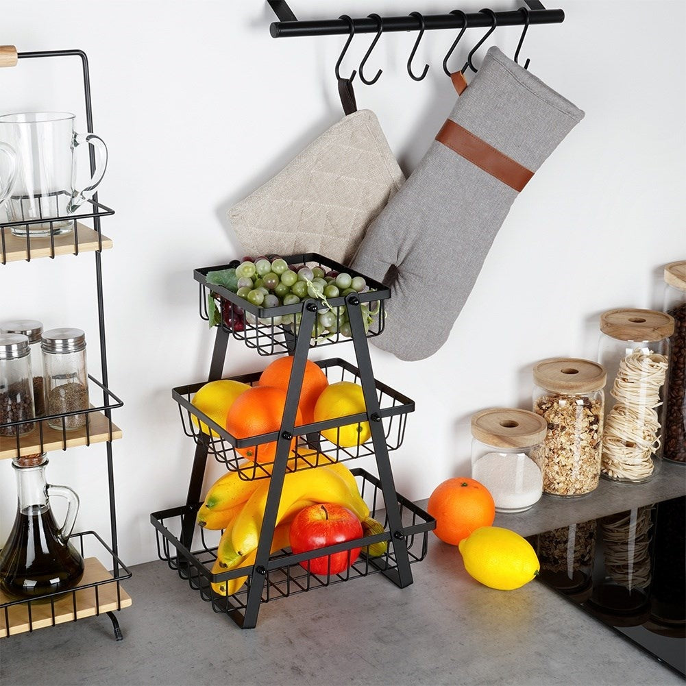 Triple-Tier Loft-Style Fruit Basket, Perfect for Kitchens
