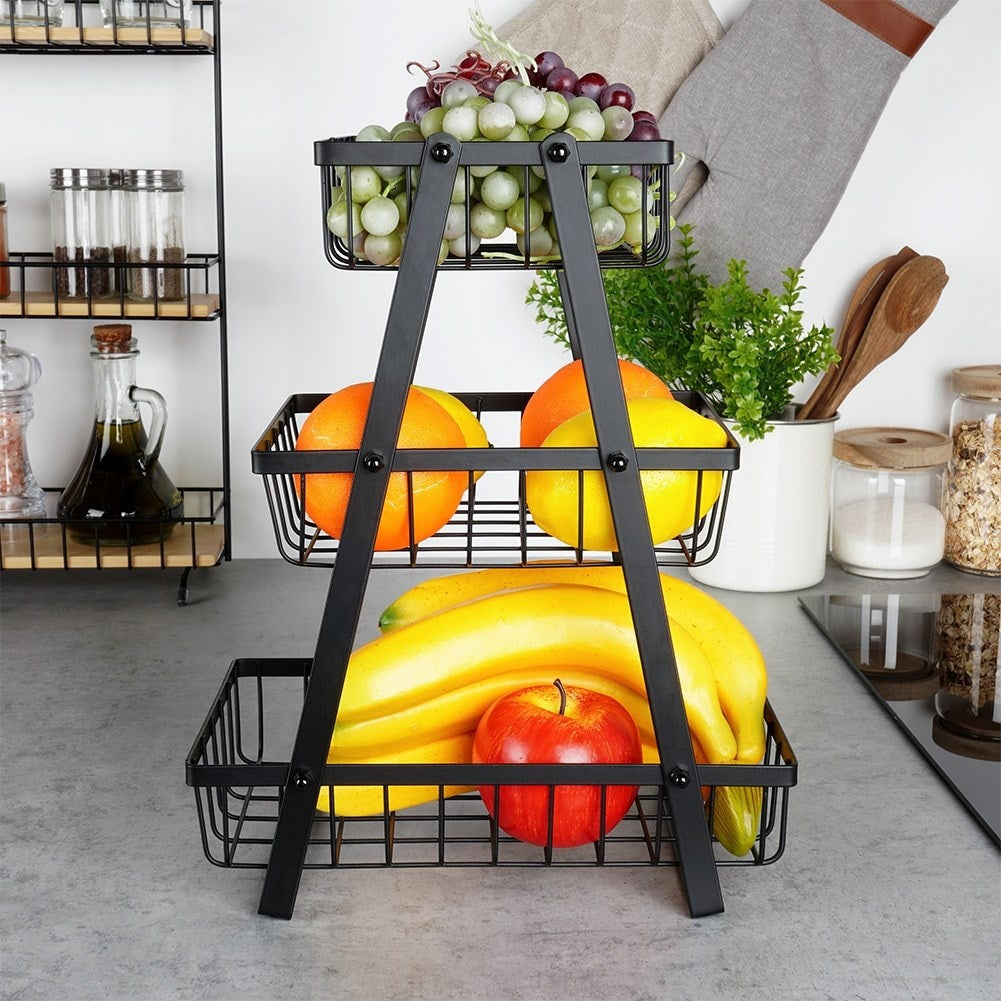 Triple-Tier Loft-Style Fruit Basket, Perfect for Kitchens