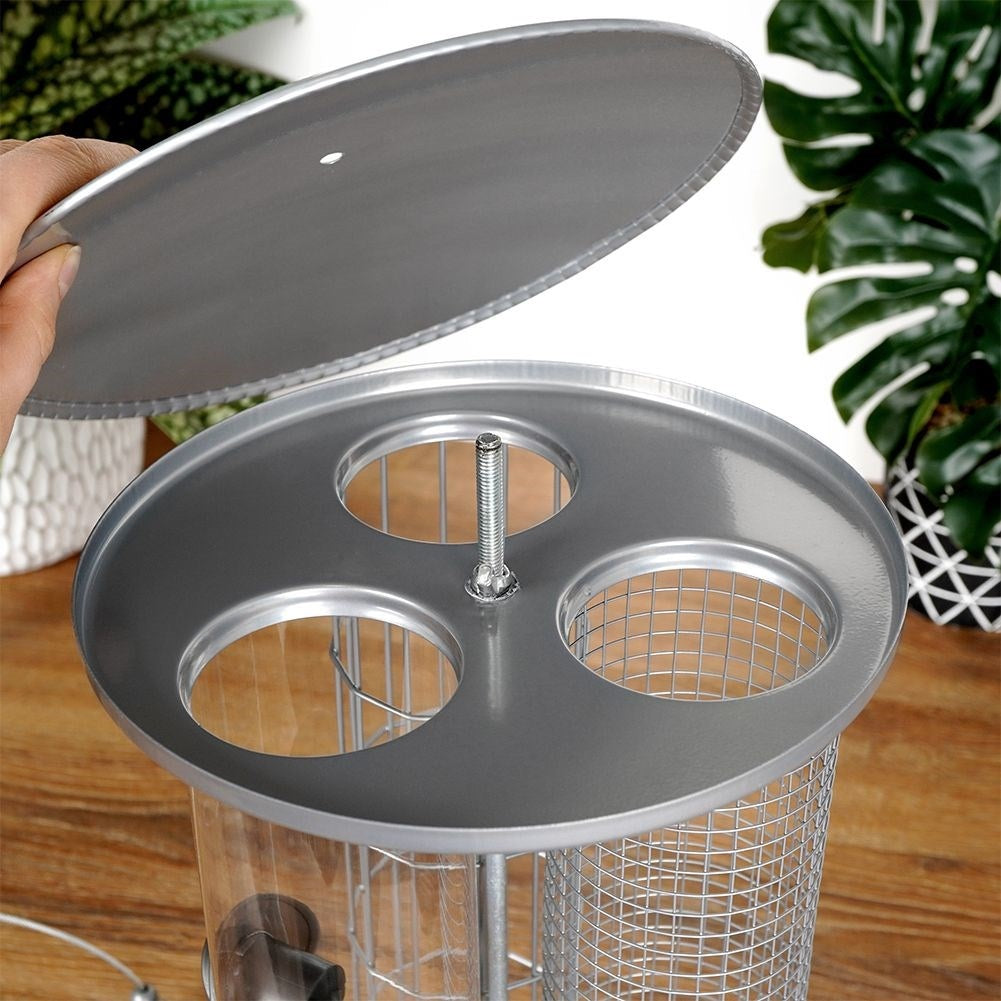 Triple bird feeder for seeds, tallow balls and feed