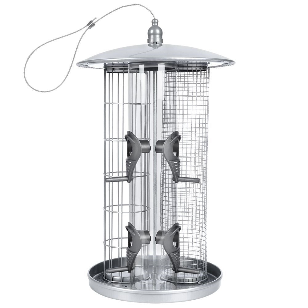 Triple bird feeder for seeds, tallow balls and feed