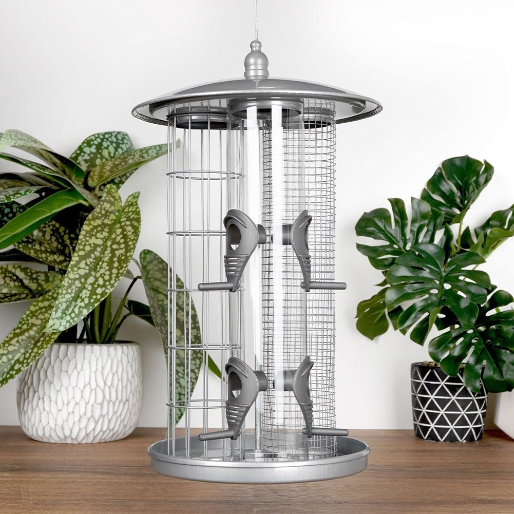 Triple bird feeder for seeds, tallow balls and feed
