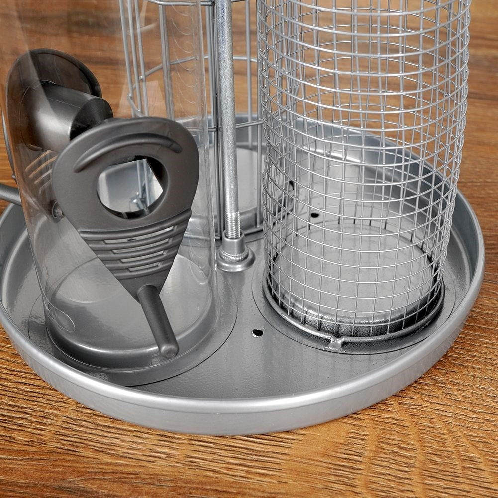 Triple bird feeder for seeds, tallow balls and feed