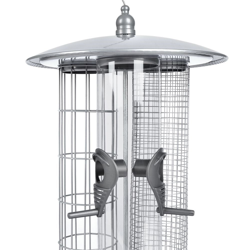 Triple bird feeder for seeds, tallow balls and feed