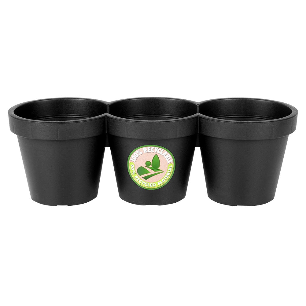 Triple plastic garden pot, black, 39.5 cm