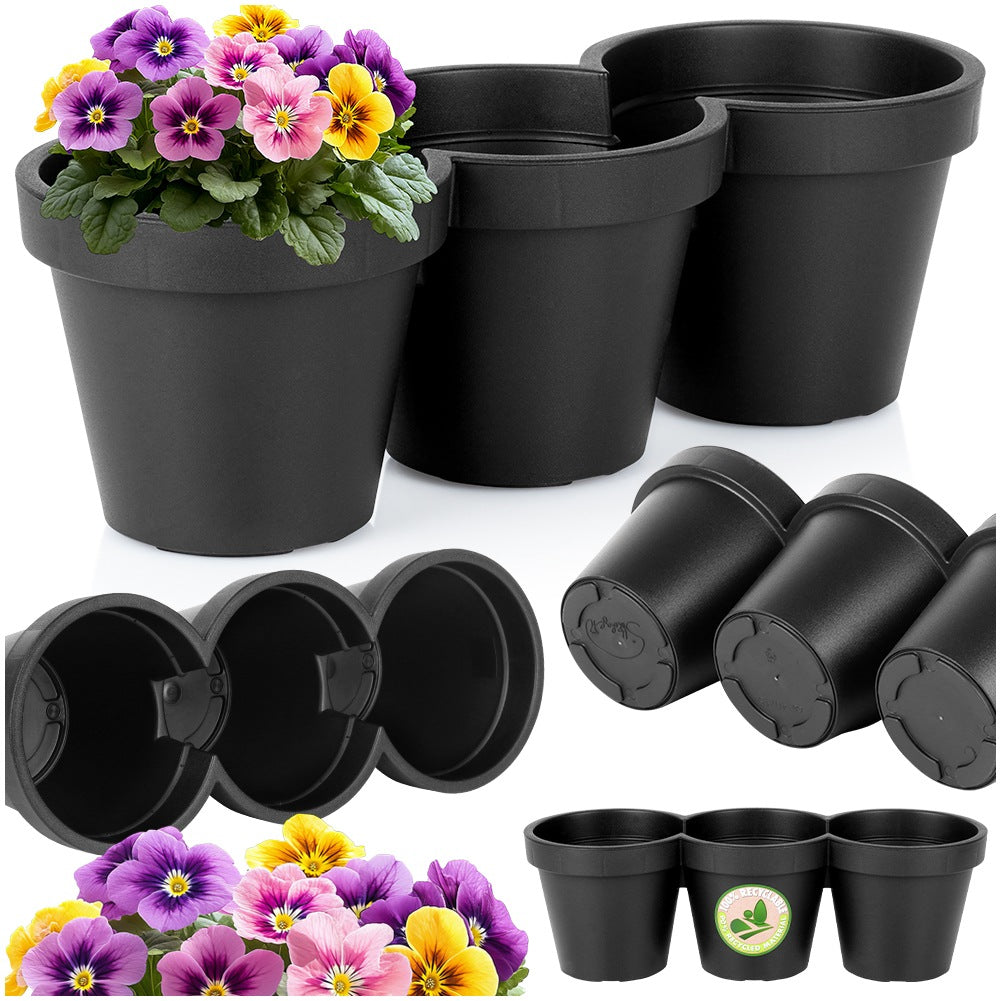 Triple plastic garden pot, black, 39.5 cm
