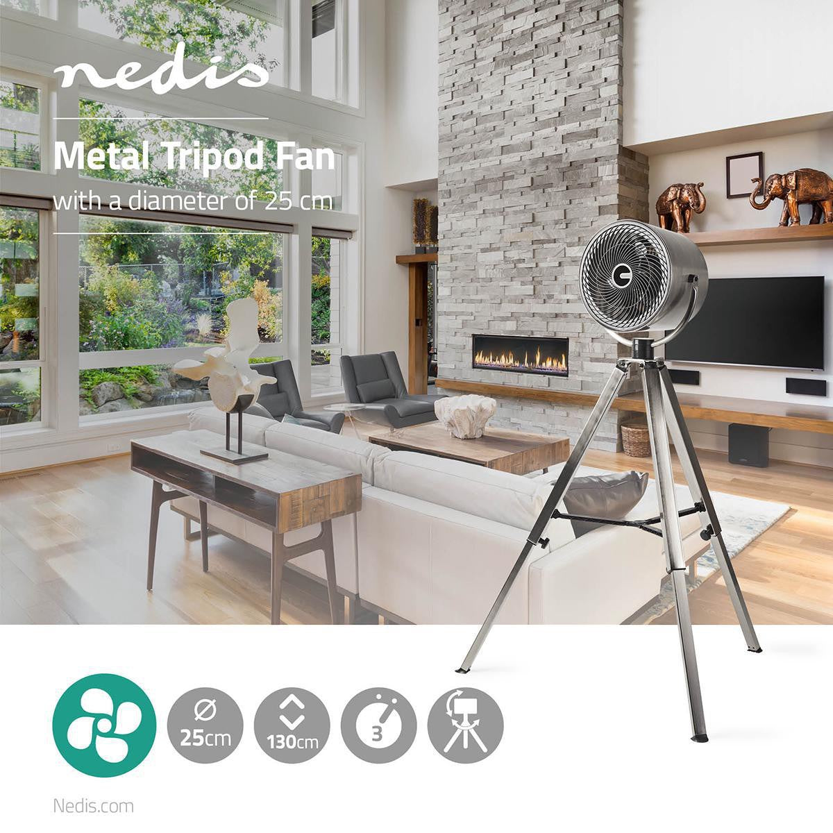 Tripod Fan, 250mm, 3-Speed, Adjustable Height, 45W