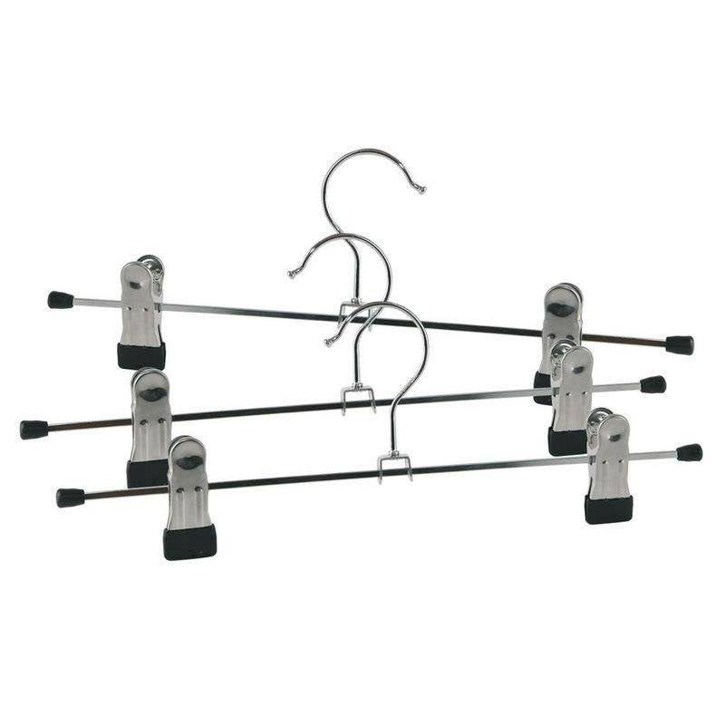Trouser hanger with adjustable clips for trousers and skirts