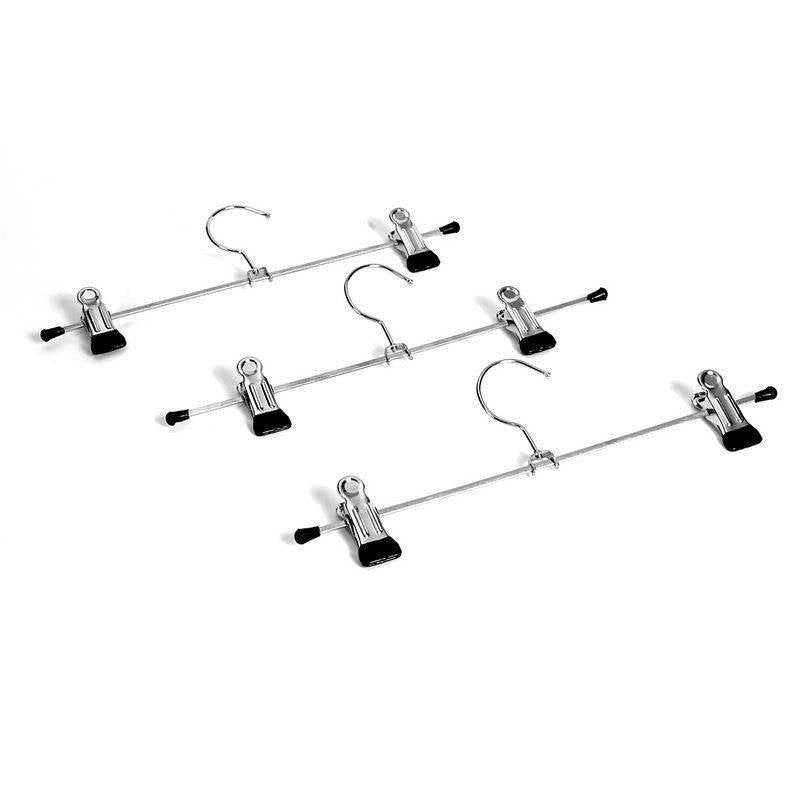 Trouser hanger with adjustable clips for trousers and skirts