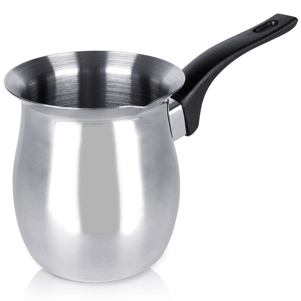 Turkish coffee maker in stainless steel with heat-resistant handle