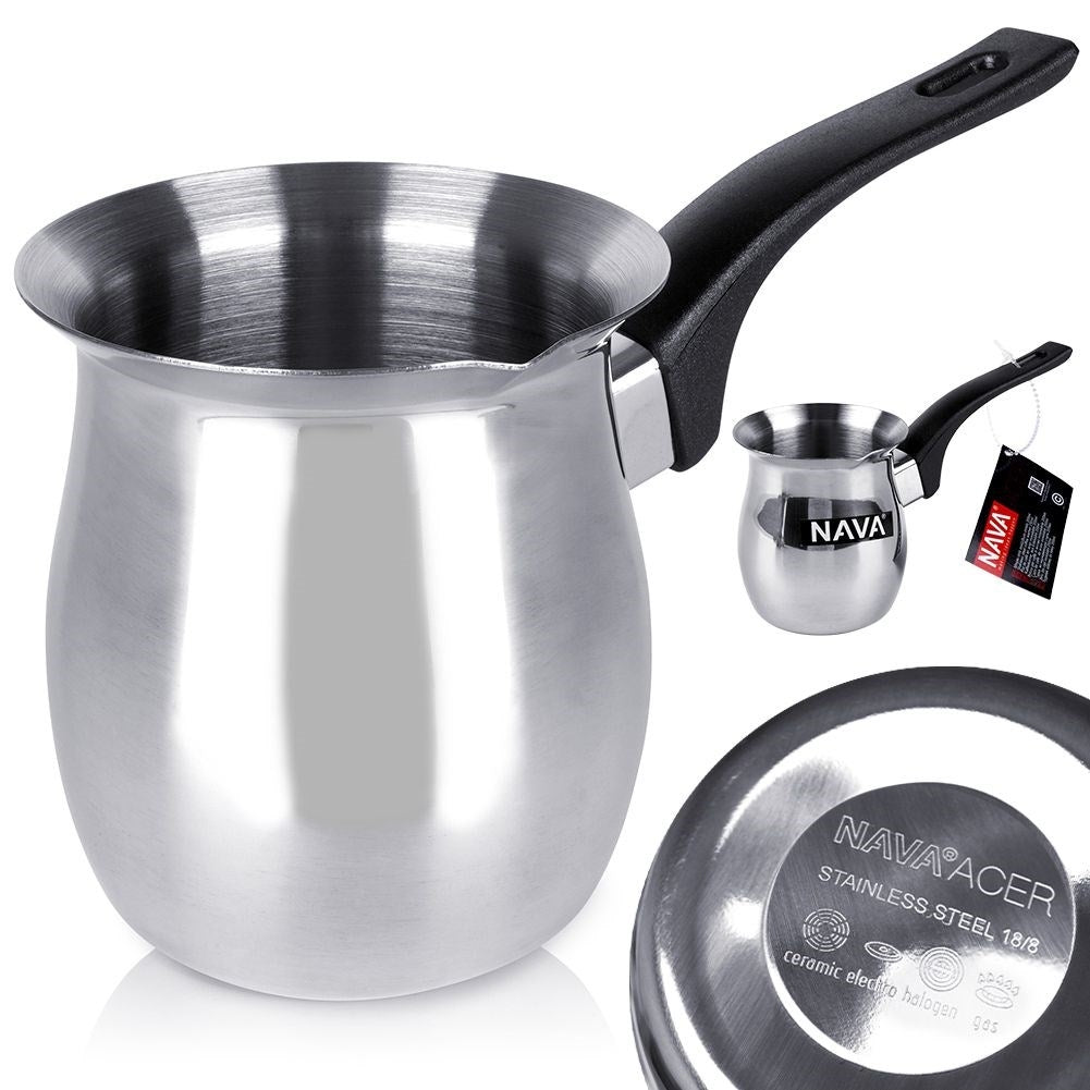 Turkish coffee maker in stainless steel with heat-resistant handle