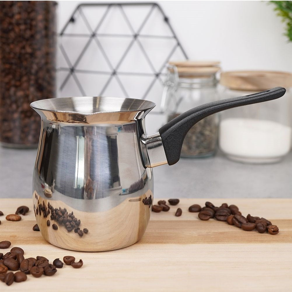 Turkish coffee maker in stainless steel with heat-resistant handle