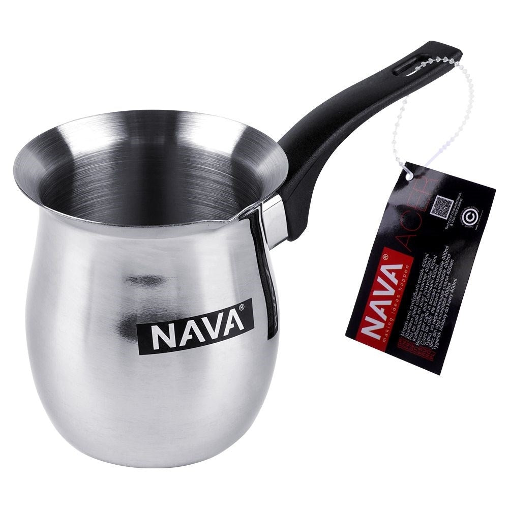 Turkish coffee maker in stainless steel with heat-resistant handle