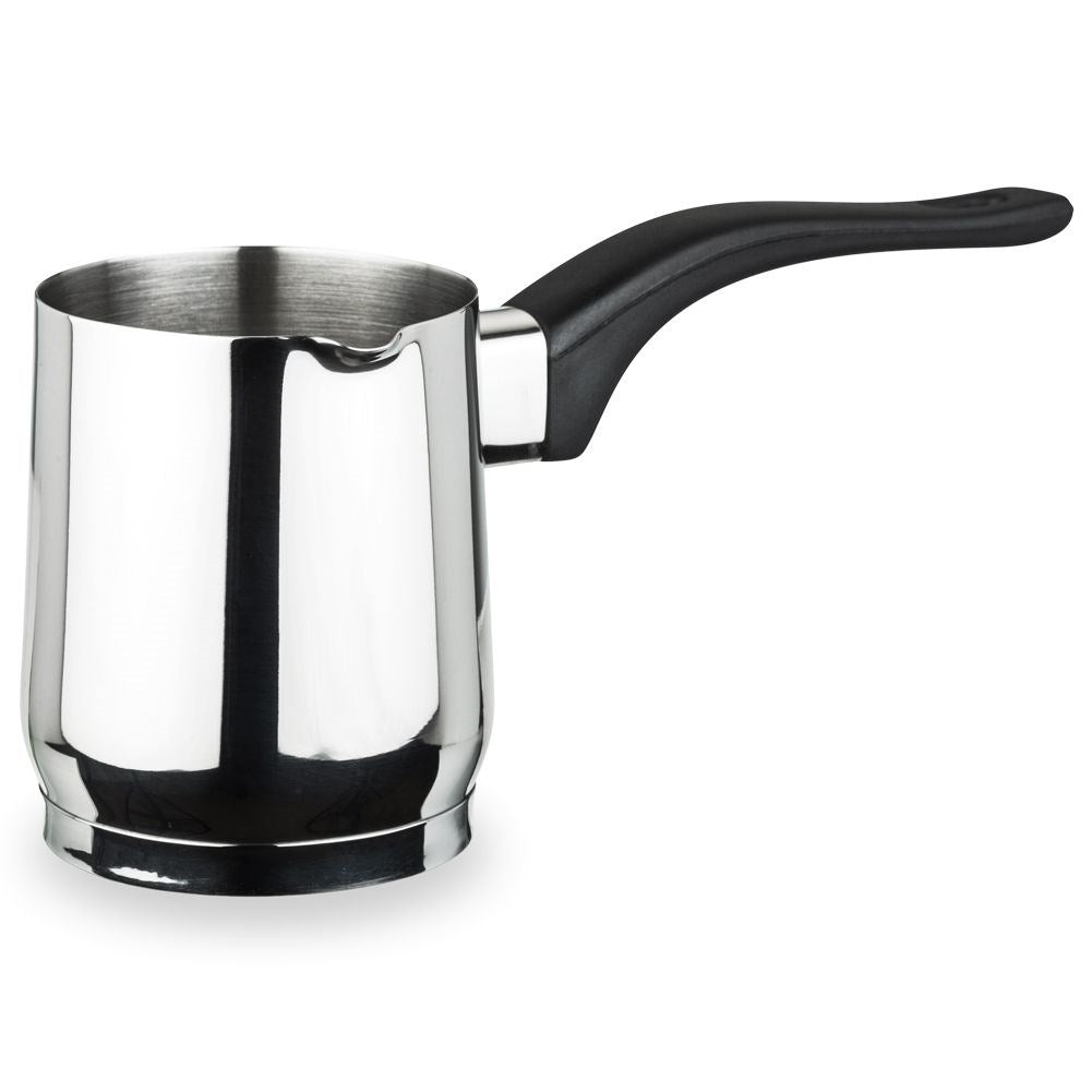 Turkish coffee pot in stainless steel with heat-resistant handle