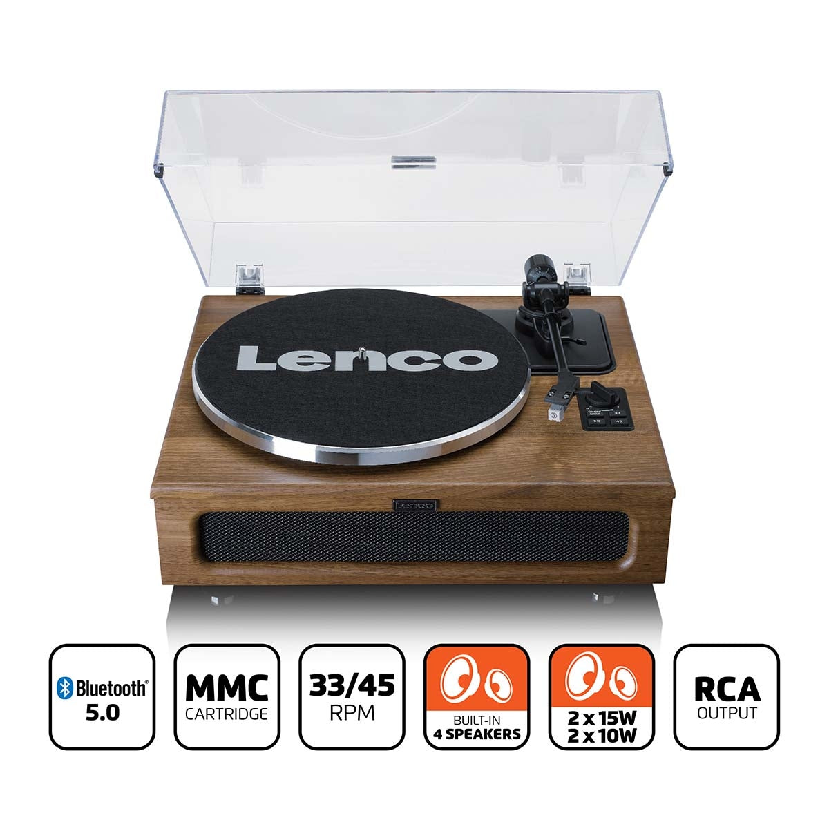 Turntable with 4 speakers built-in and Bluetooth® reception Wood