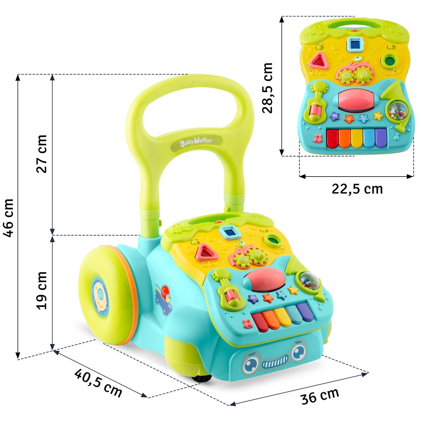 Turquoise 2-in-1 Learn-Walk-Carriage with Music RK-744 from Ricokids