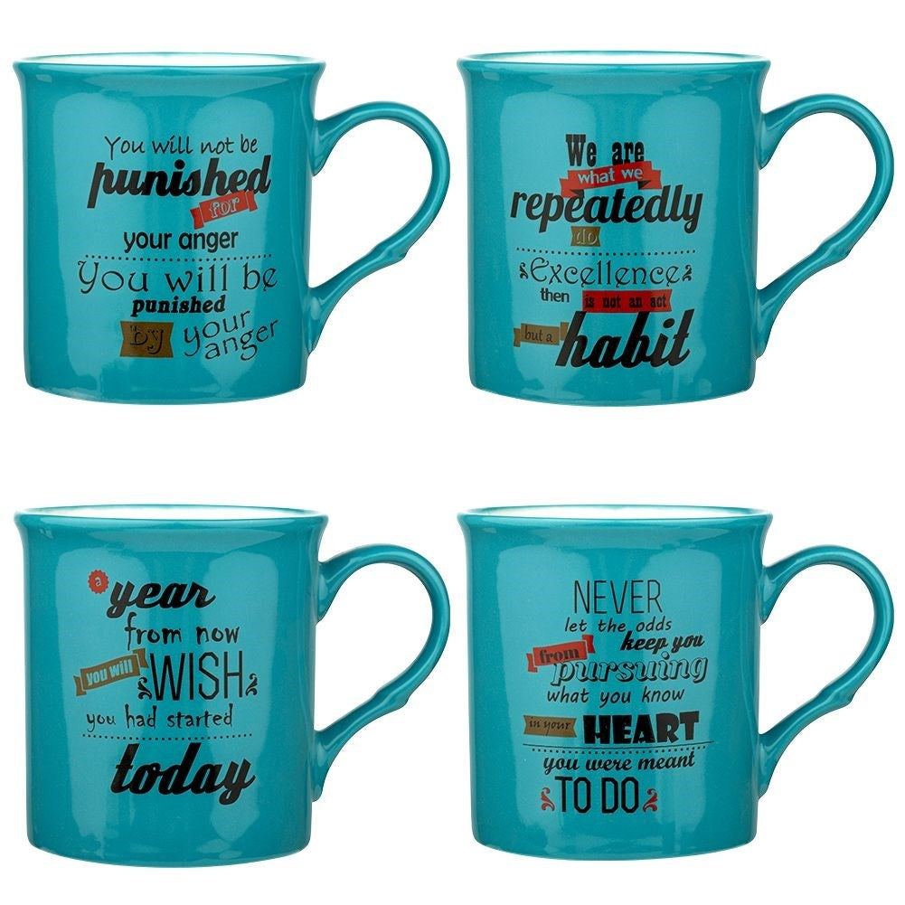 Turquoise Porcelain Mugs: Inspirational Quotes, Dishwasher Safe