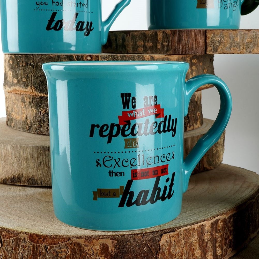 Turquoise Porcelain Mugs: Inspirational Quotes, Dishwasher Safe